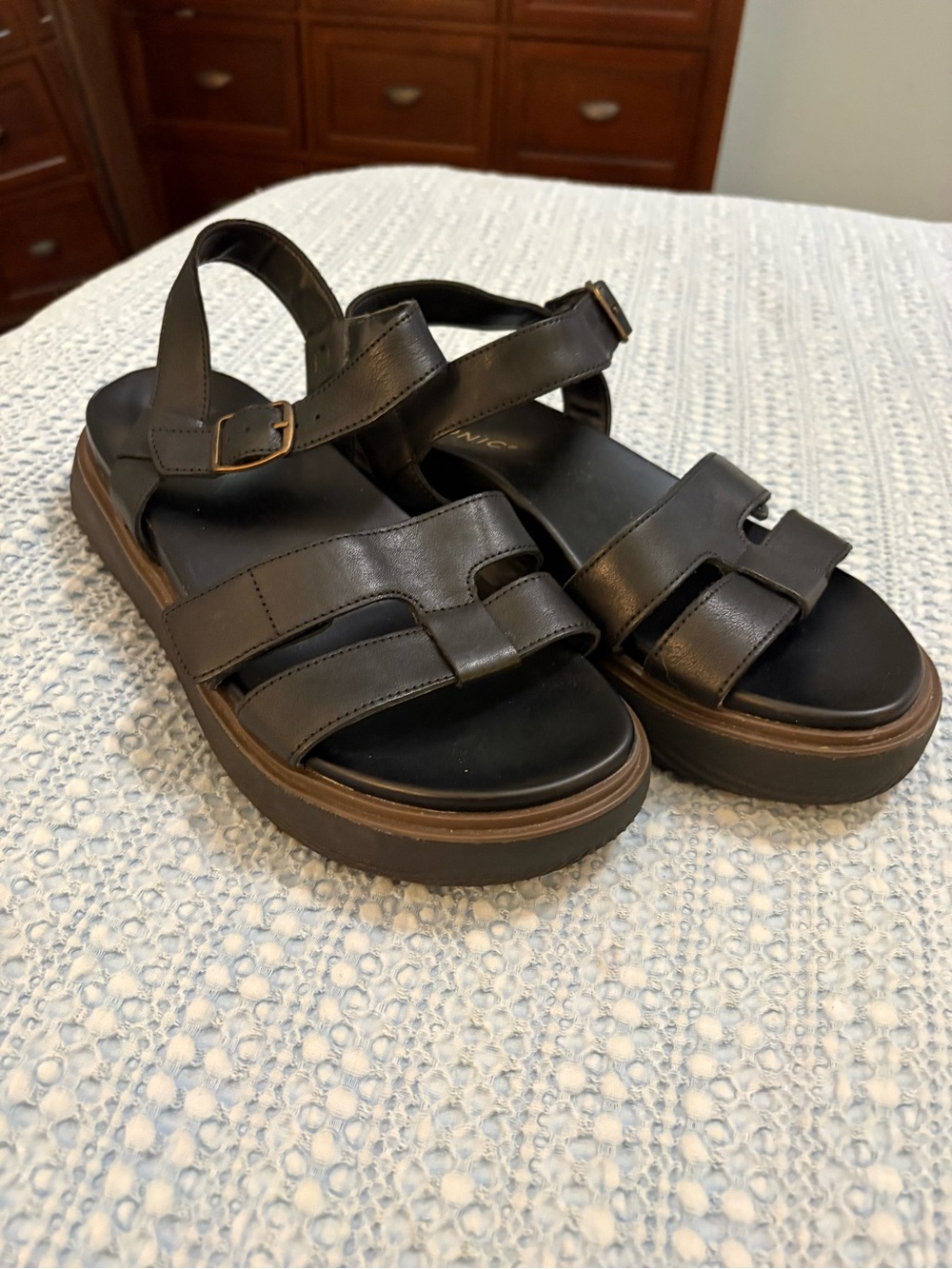 Vionic Solana Black Leather Strappy Platform Sandals Size 9.5 - Picture 4 of 13